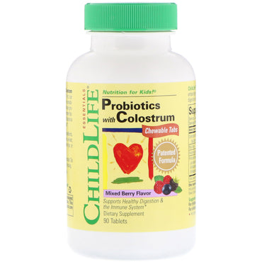 ChildLife, Probióticos com Colostro, Sabor Misto de Frutas Silvestres, 90 Comprimidos Mastigáveis