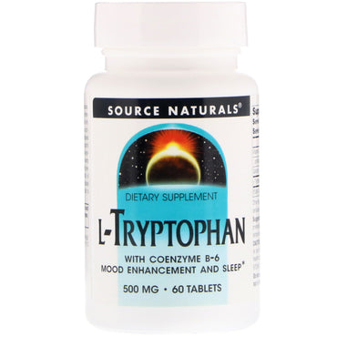 Source Naturals, L-tryptophan med coenzym B-6, 500 mg, 60 tabletter