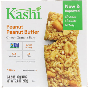 Kashi, Chewy Granola Bars, Peanut Peanut Butter, 6 Bars, 1.2 oz (35 g) Each