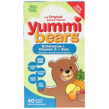 Produtos nutricionais Hero, ursos yummi, equinácea + vitamina c + zinco, 40 ursos yummi