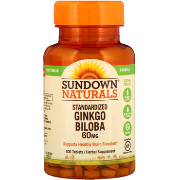 Sundown Naturals、標準化イチョウ、60 mg、100 錠