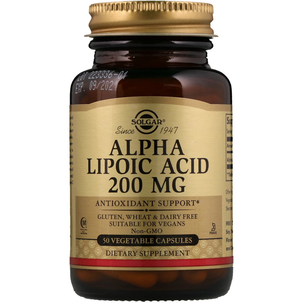Solgar, Acide Alpha Lipoïque, 200 mg, 50 Gélules Végétales