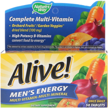 Nature's Way, Alive!, Multivitamina y multimineral energético para hombres, 50 tabletas