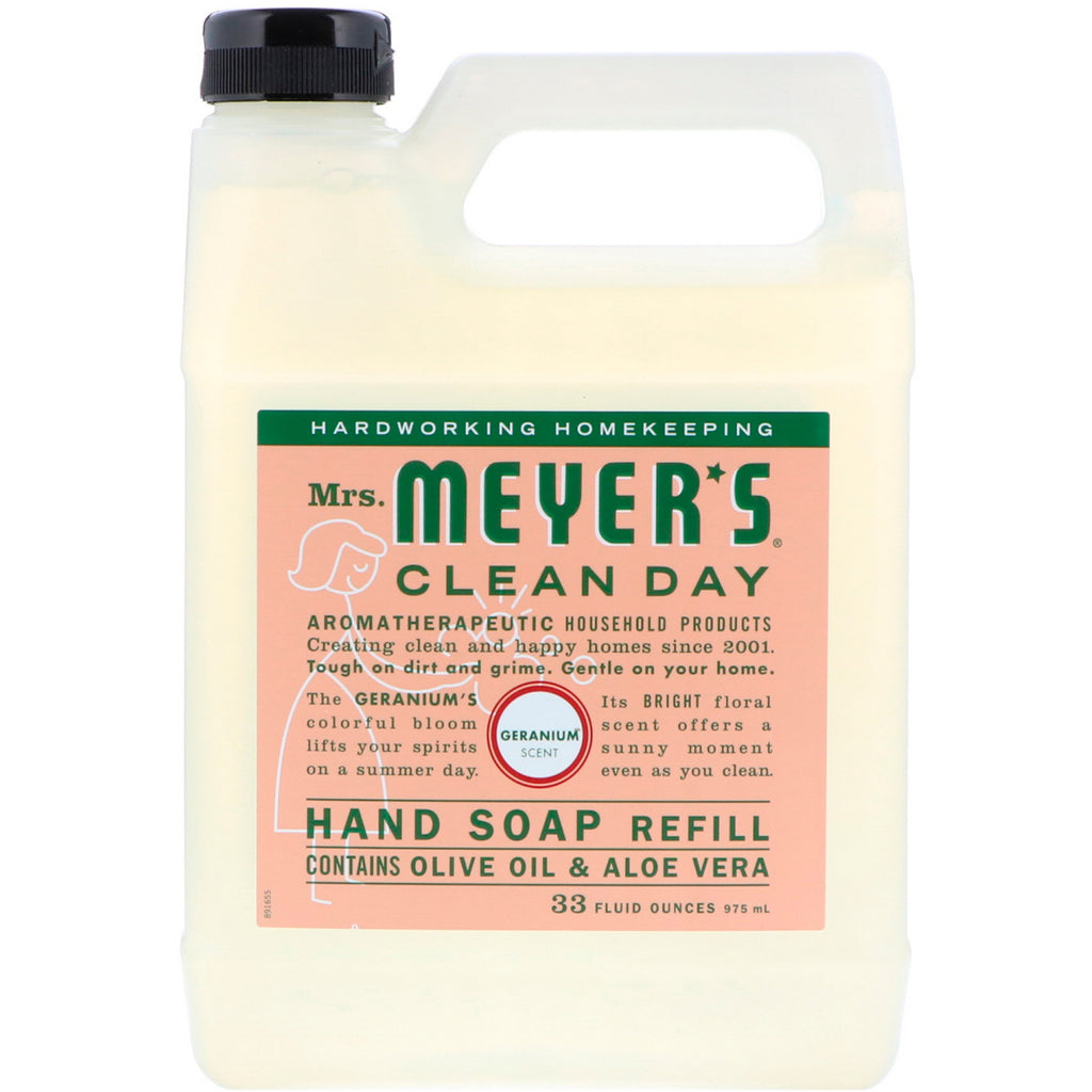 Mrs. Meyers Clean Day, Refill til flydende håndsæbe, Geranium Scent, 33 fl oz (975 ml)