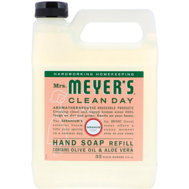 Mrs. Meyers Clean Day, Refill for flytende håndsåpe, Geranium Scent, 33 fl oz (975 ml)