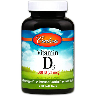 Carlson Labs, vitamin D3, 1.000 IE (25 mcg), 250 bløde geler