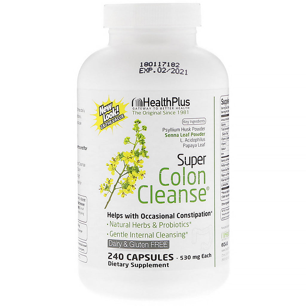 Health Plus Inc., Super Oczyszczanie Okrężnicy, 530 mg, 240 Kapsułek