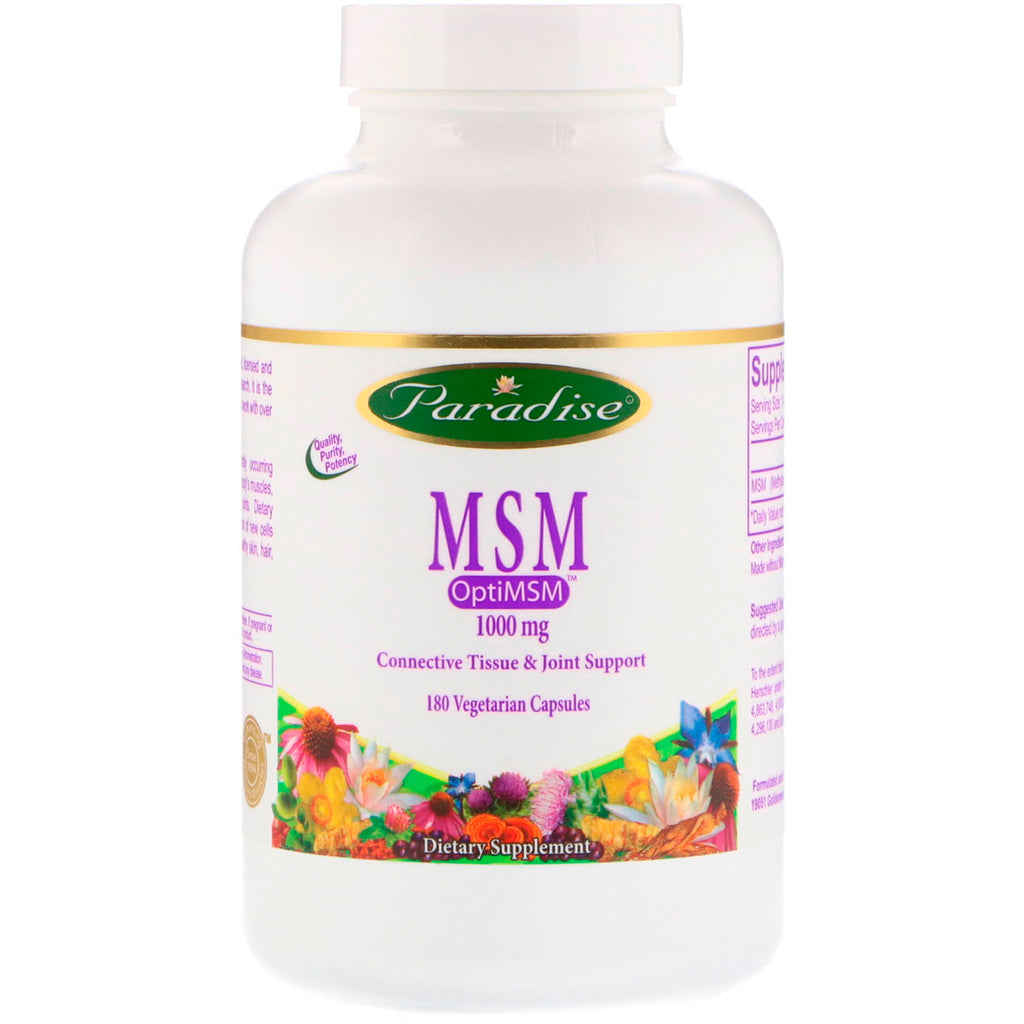 Paradise Herbs, MSM, 1000 mg, 180 kapsułek wegetariańskich