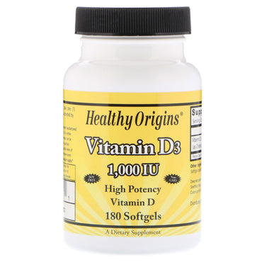 Origens saudáveis, vitamina d3, 1.000 UI, 180 cápsulas moles