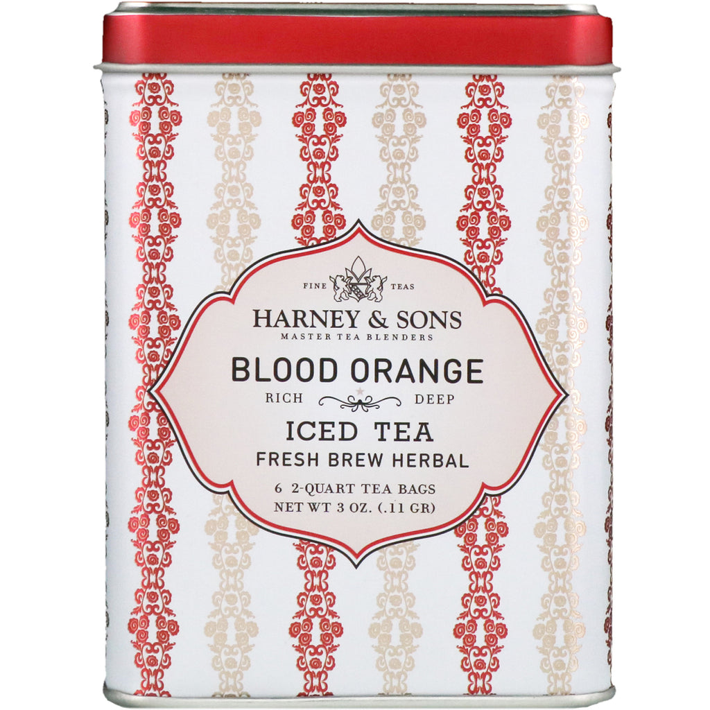 Harney & Sons, Té helado de naranja sanguina, 6 bolsitas de té de 2 cuartos de galón, 3 oz (0,11 g)