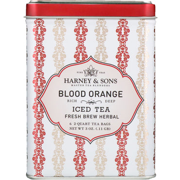 Harney &amp; Sons, Thé glacé à l'orange sanguine, sachets de thé de 6 à 2 litres, 3 oz (0,11 g)