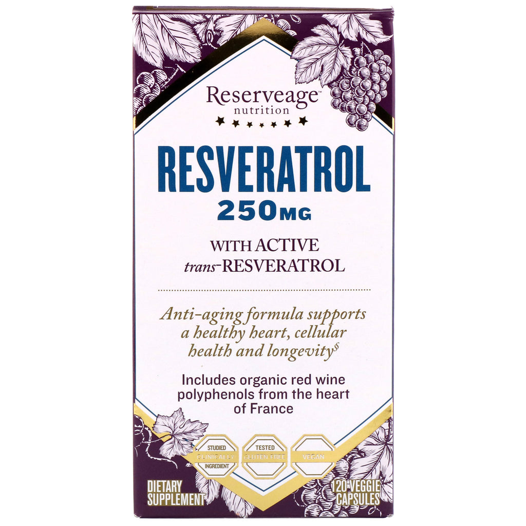 ReserveAge Nutrition, Resvératrol, Avec Trans-Resvératrol Actif, 250 mg, 120 Capsules Végétales