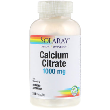 Solaray, Citrato de calcio, 1000 mg, 240 cápsulas