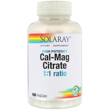 Solaray, cal-mag citrat, 1:1 forhold, høj styrke, 180 vegcaps