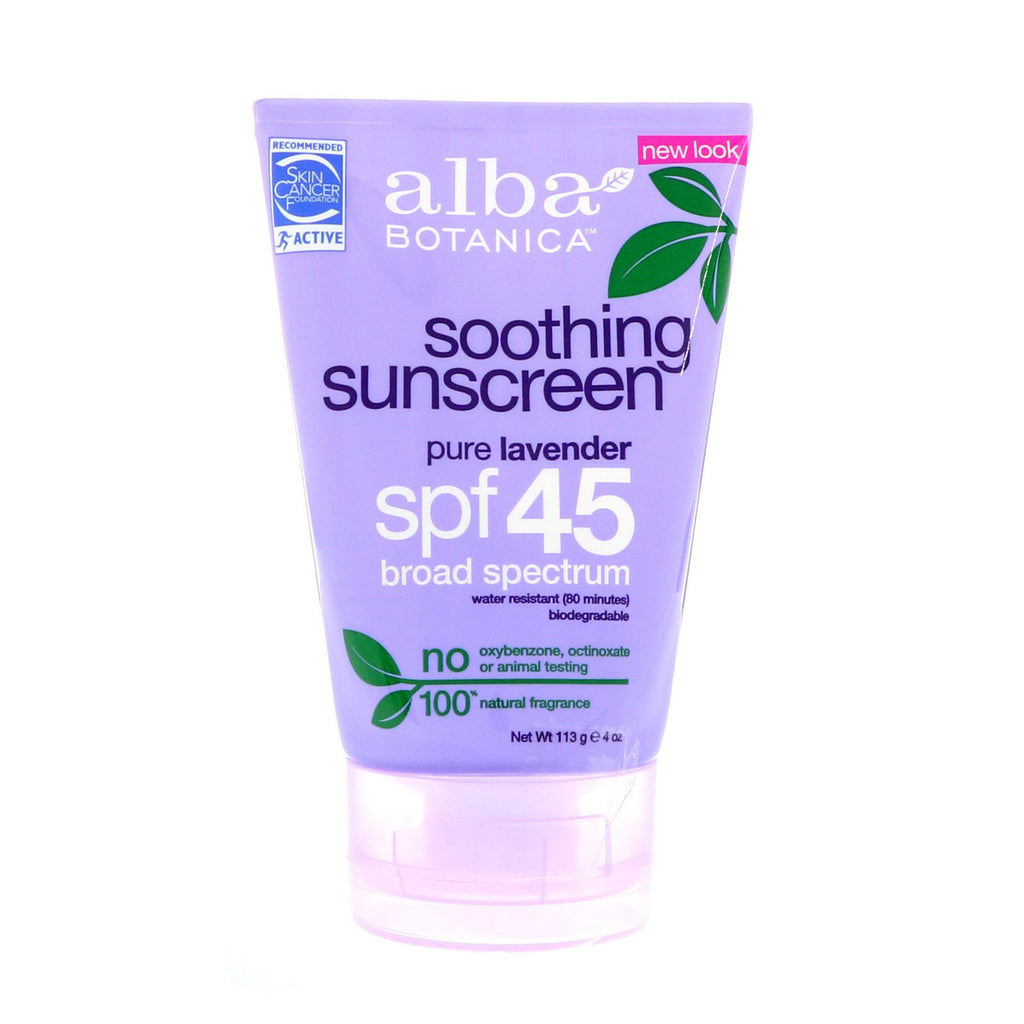 Alba Botanica, natürlicher, sehr erweichender Sonnenschutz, reiner Lavendel, Lichtschutzfaktor 45, 4 oz (113 g)