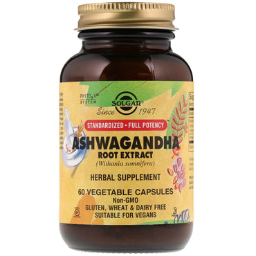 Solgar, extracto de raíz de ashwagandha, 60 cápsulas vegetales