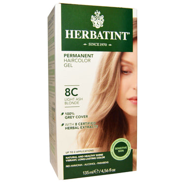 Herbatint, パーマネント ヘアカラー ジェル、8C、ライト アッシュ ブロンド、4.56 fl oz (135 ml)