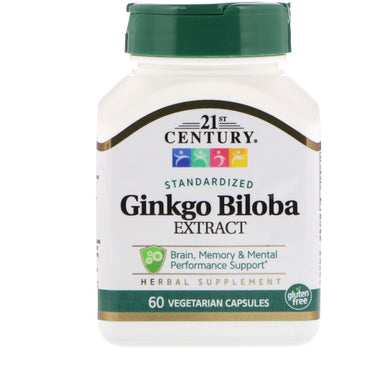 21e siècle, extrait de ginkgo biloba, standardisé, 60 gélules végétariennes