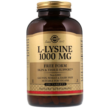 Solgar, L-Lysine, Forme libre, 1000 mg, 250 comprimés