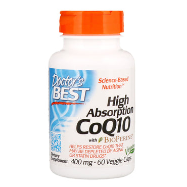 Doctor's Best, BioPerine 함유 고흡수 CoQ10, 400 mg, 60 식물성 캡슐