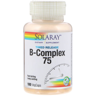 Solaray, complexo B 75, liberação programada, 100 cápsulas vegetais