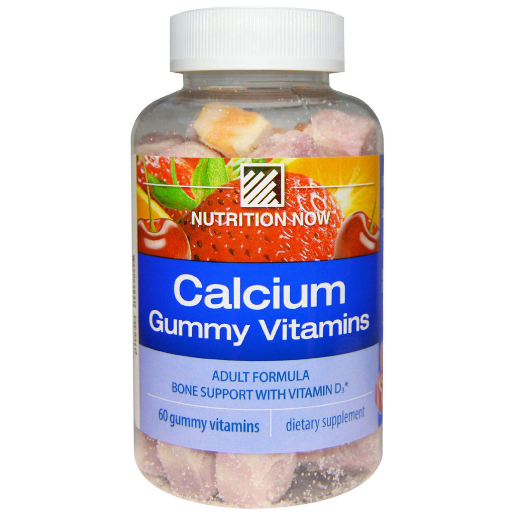 Nutrition Now, Gomitas de vitaminas con calcio, fórmula para adultos, naranja, cereza y fresa, 60 gomitas de vitaminas