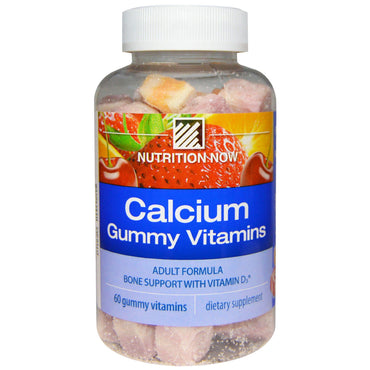 Voeding nu, calciumgummy-vitamines, volwassen formule, sinaasappel, kers en aardbei, 60 gummy-vitamines