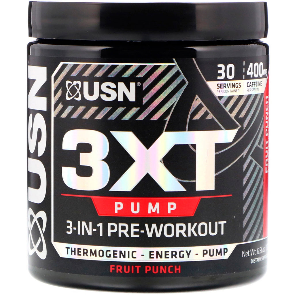USN, 3XT- Pump, 3-In-1 Pre-Workout, Fruit Punch, 6.56 oz (186 g)