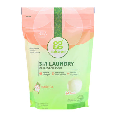 GrabGreen, 3-in-1 洗濯洗剤ポッド、クチナシ、24 回分、13.5 オンス (384 g)