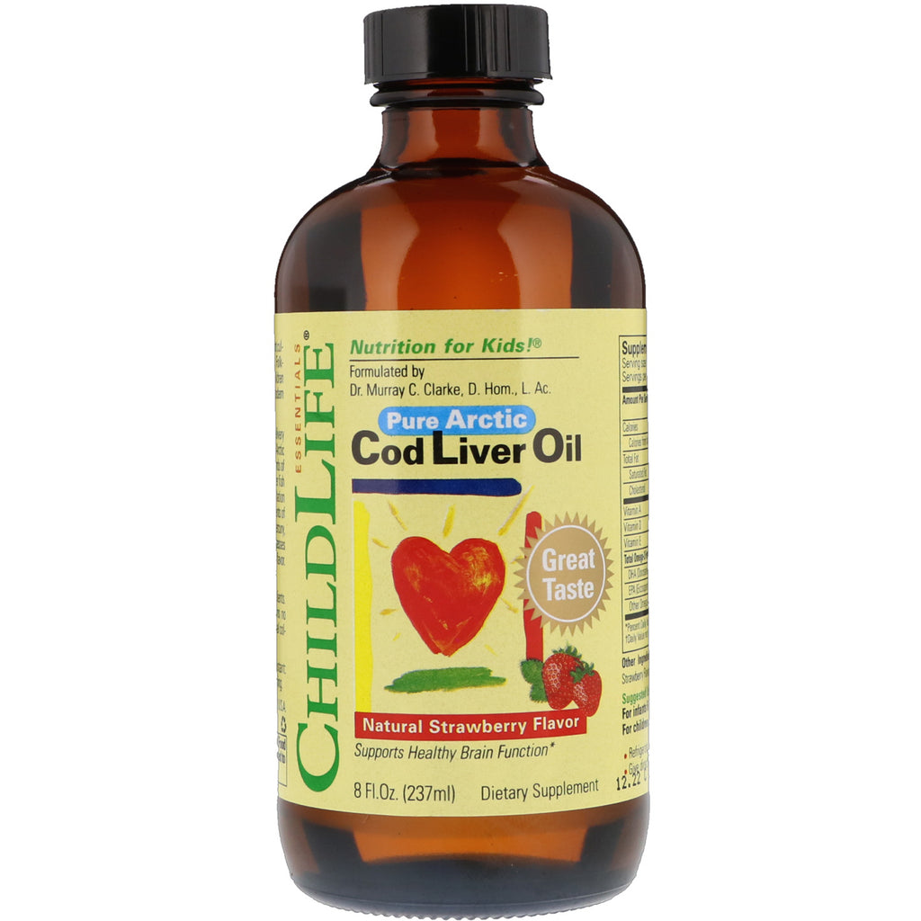 ChildLife, ulei de ficat de cod, aromă naturală de căpșuni, 8 fl oz (237 ml)