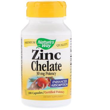 Nature's Way, Chélate de zinc, 30 mg, 100 gélules