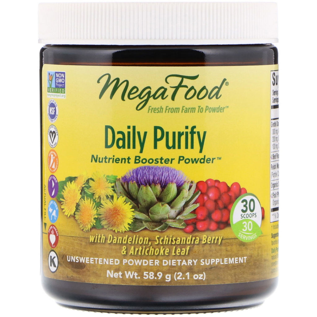 MegaFood, Daily Purify、栄養ブースターパウダー、無糖、2.1オンス (58.9 g)