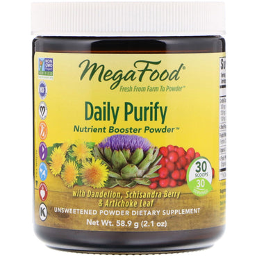 MegaFood, Daily Purify, polvo potenciador de nutrientes, sin azúcar, 2,1 oz (58,9 g)