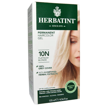 Herbatint, ג'ל צבע שיער קבוע, 10N פלטינום בלונד, 4.56 פל אונקיות (135 מ"ל)