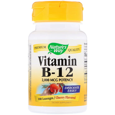 Nature's Way, vitamin B-12, körsbärssmak, 2 000 mcg, 100 sugtabletter
