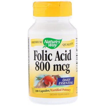 Nature's Way, Acide folique, 800 mcg, 100 gélules