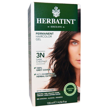 Herbatint, permanent hårfarve, 3N, mørk kastanje, 4,56 fl oz (135 ml)