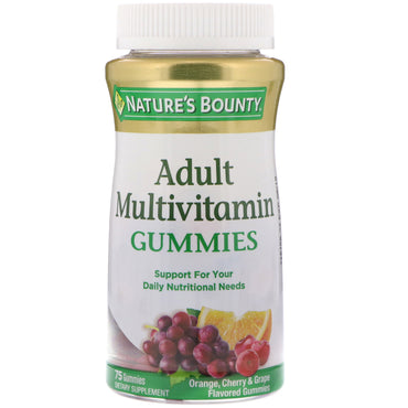 Nature's Bounty, Gummies multivitaminés pour adultes, aromatisés à l'orange, à la cerise et au raisin, 75 Gummies