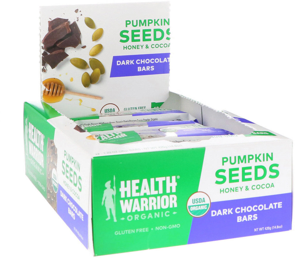 Health Warrior, Inc., gresskarfrø, mørk sjokolade, 12 barer, 420 g (14,8 oz)