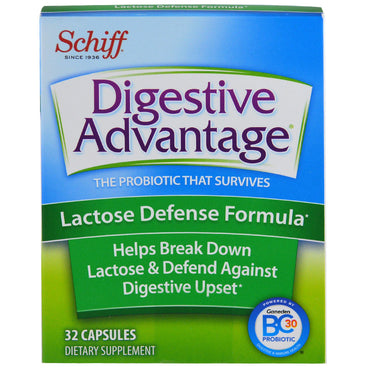 Schiff, ventaja digestiva, fórmula de defensa de la lactosa, 32 cápsulas