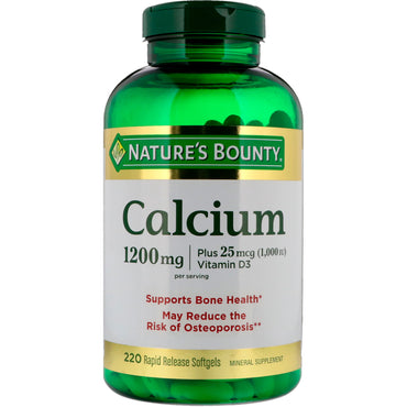 Nature's Bounty, Calcium Plus Vitamine D3, 1 200 mg/1 000 UI, 220 gélules à libération rapide