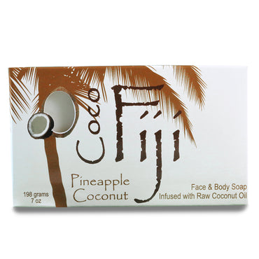 Fiji, Barra de jabón de aceite de coco para rostro y cuerpo, Piña y coco, 7 oz (198 g)
