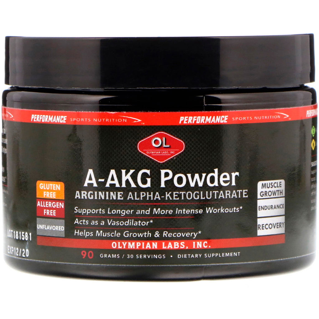Olympian Labs Inc., polvere A-AKG, arginina alfa-chetoglutarato, non aromatizzata, 90 g