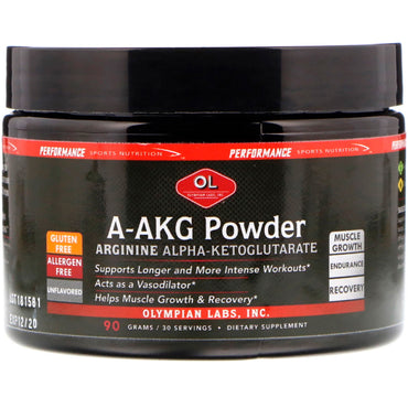 Olympian Labs Inc.、A-AKG パウダー、アルギニン アルファ-ケトグルタル酸塩、無香料、90 g