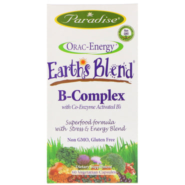Paradise Herbs, Orac-Energy, Earth's Blend, 보조 효소 활성화 B가 함유된 B-복합체, 식물성 캡슐 60정