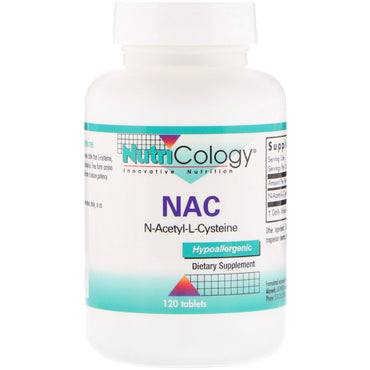Nutricology, NAC, N-acetil-L-cisteína, 120 tabletas