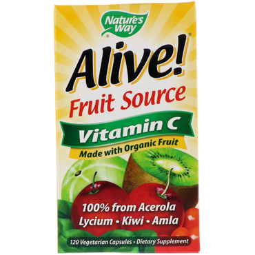 Nature's Way, Alive!, Fruktkälla, Vitamin C, 120 vegetariska kapslar