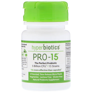 Hyperbiotics, Pro-15, el probiótico perfecto, 5 mil millones de UFC, 8 tabletas