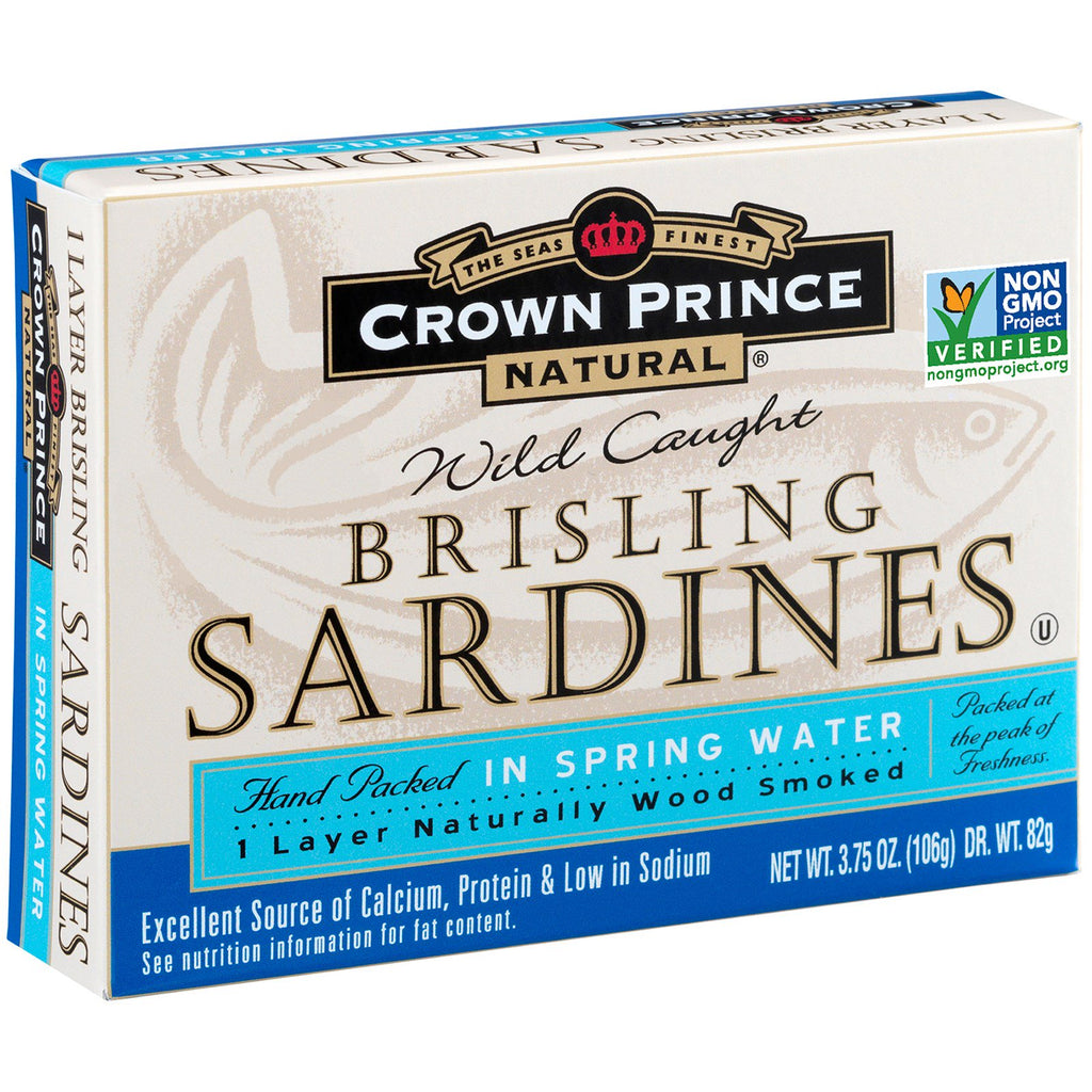 Crown Prince Natural, Brisling Sardines, in bronwater, 3,75 oz (106 g)