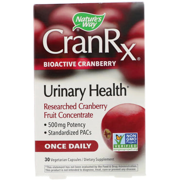 Nature's Way, CranRx, Salud urinaria, Arándano bioactivo, 500 mg, 30 cápsulas vegetarianas